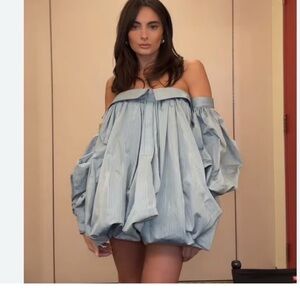 Zara Light Blue Off-Shoulder Mini Dress